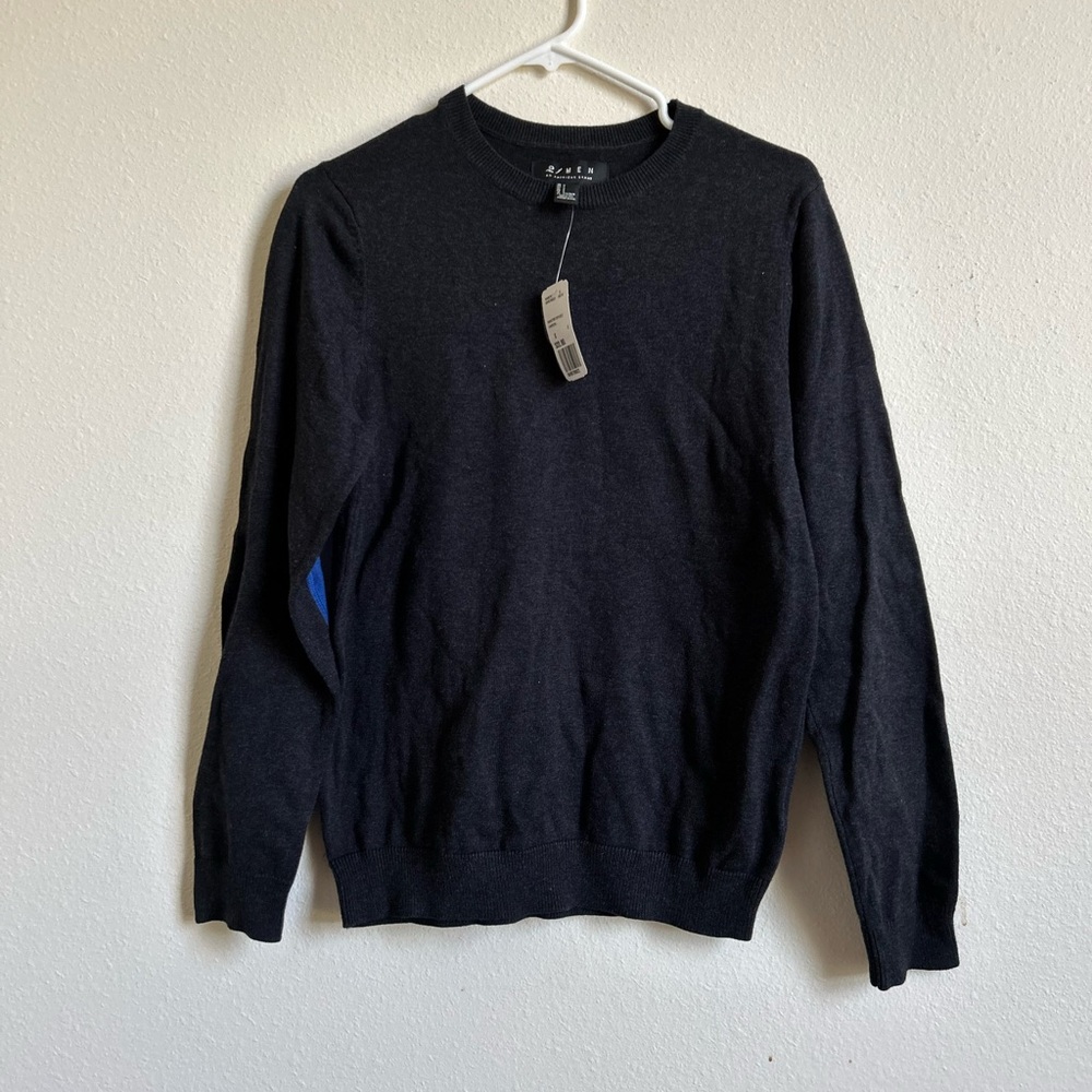 21men Charcoal Grey Crewneck Sweater with Blue Elbow Patches